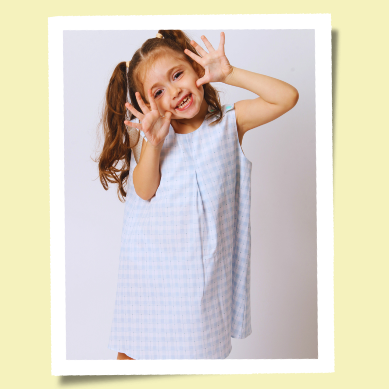 Vestido Infantil Trapézio Xadrez Céu - Imagem 5