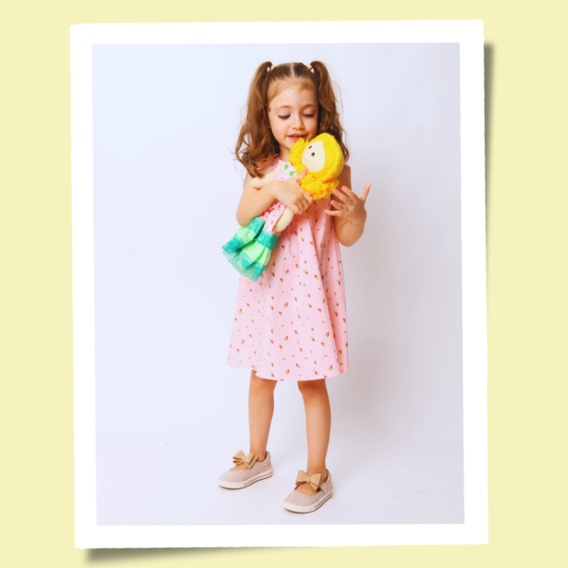 Vestido Infantil Trapézio Rosa Moranguinho - Imagem 2