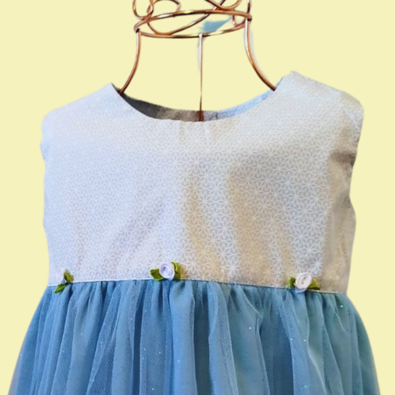 Vestido Jardim Encantado - Azul & Branco - Imagem 3