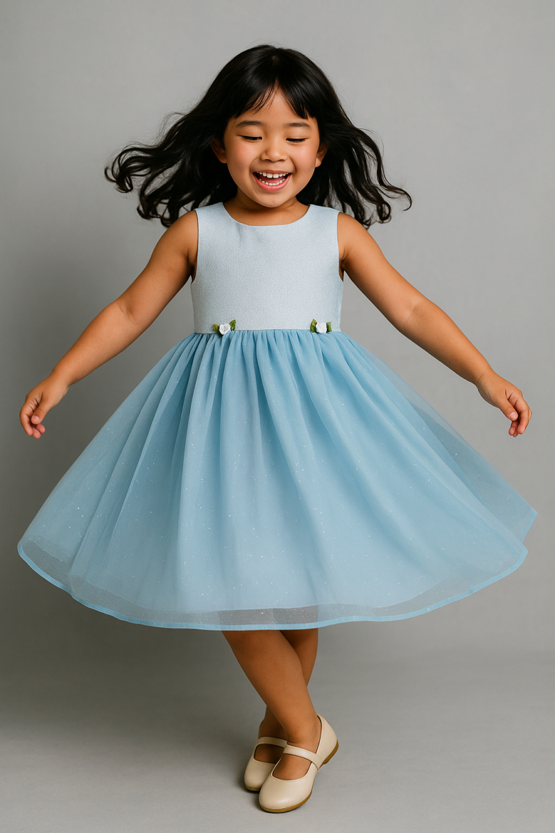 Vestido Jardim Encantado - Azul & Branco