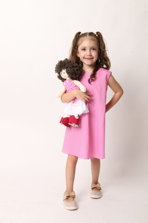 Vestido Infantil Trapézio Poá Pink