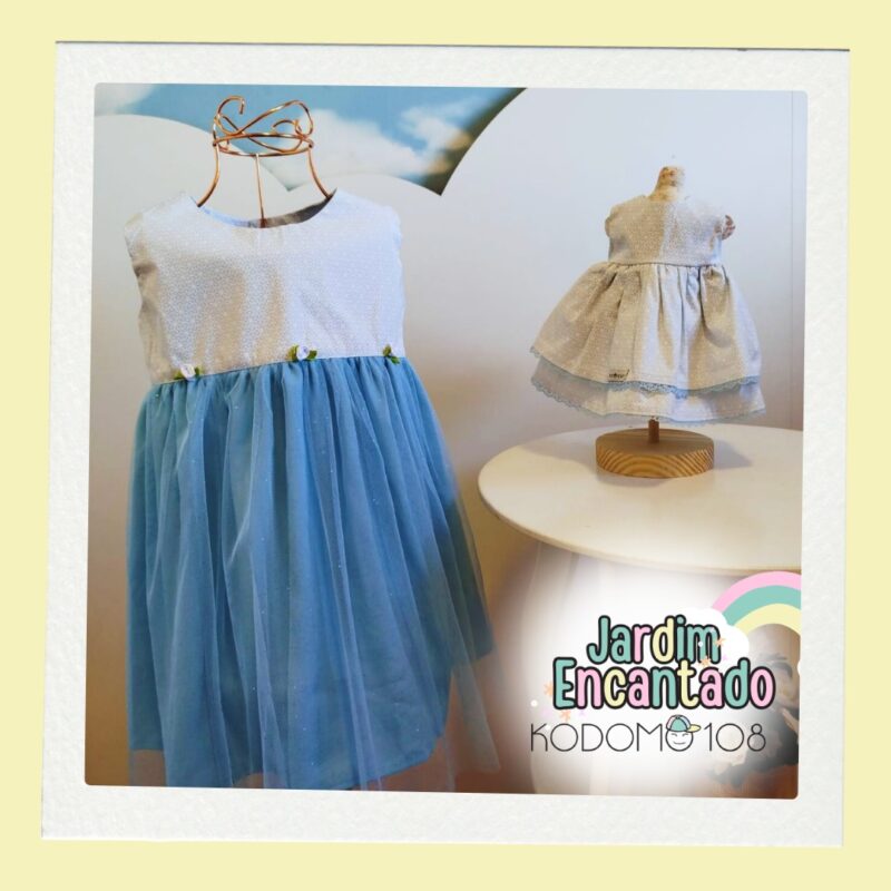 Vestido Jardim Encantado - Azul & Branco - Imagem 4